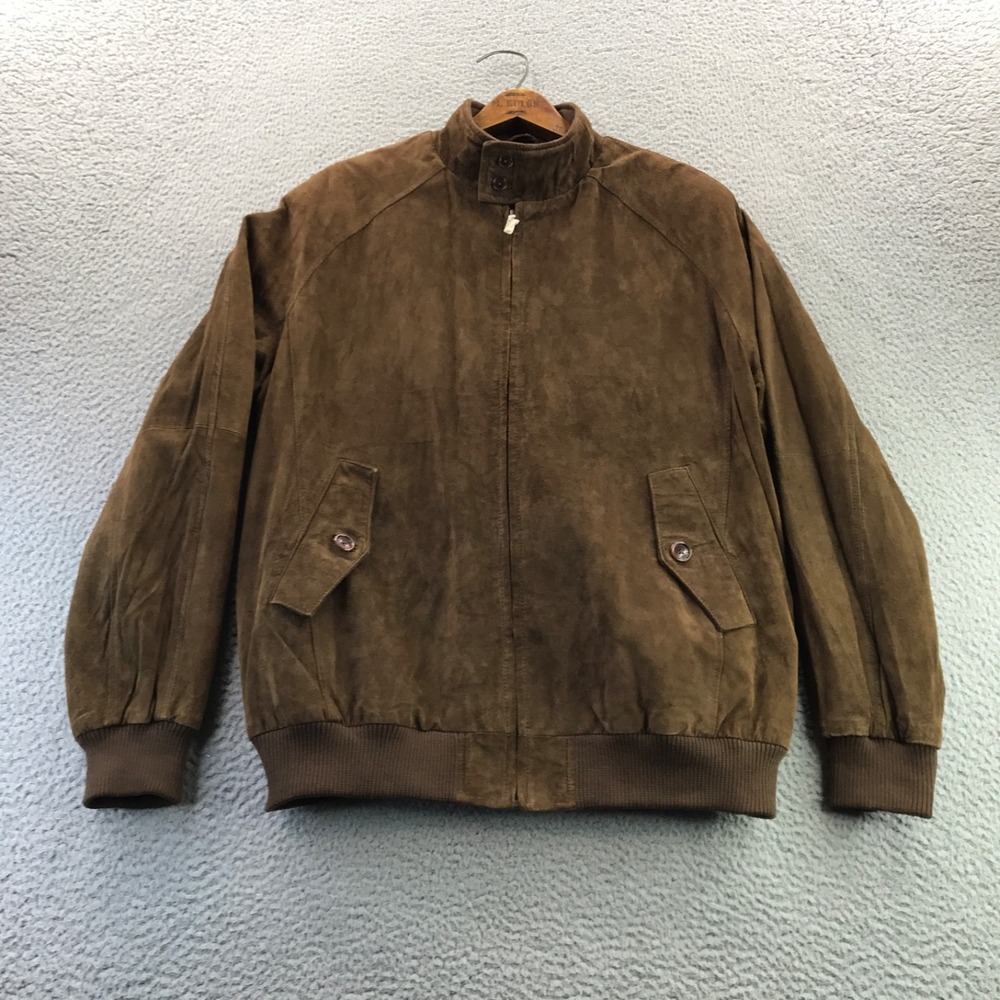 Orvis Jacket Men Medium Chocolate Brown Suede Leather Bomber Plaid Lined Classic
